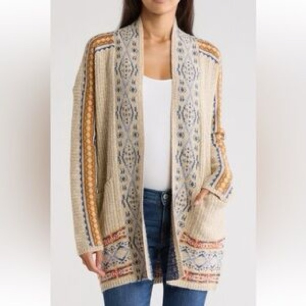 Lucky Brand Southwestern Aztec Cotton Cardigan Sweater w/pockets Size - S/P EUC